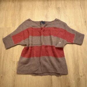 NWOT American Eagle Womens Short Sleeved Striped Wool Blend Sweater Brown & Red